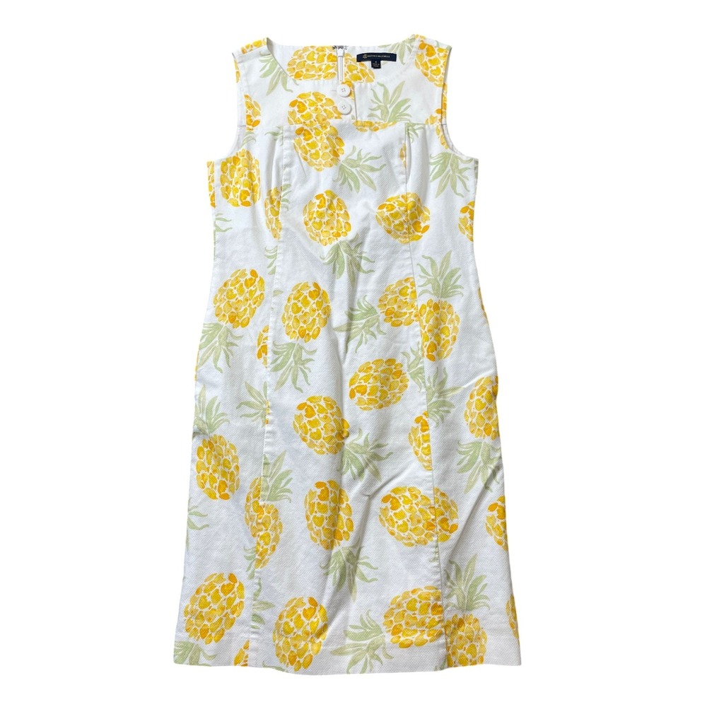 Brooks Brothers 4 Pineapple Summer Shift Dress Cotton Blend Yellow White